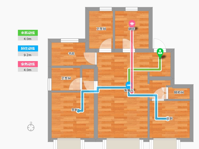 北京-北京市-中海寰宇时代1-5栋,1-8栋88m²-54.53-户型库-动静线