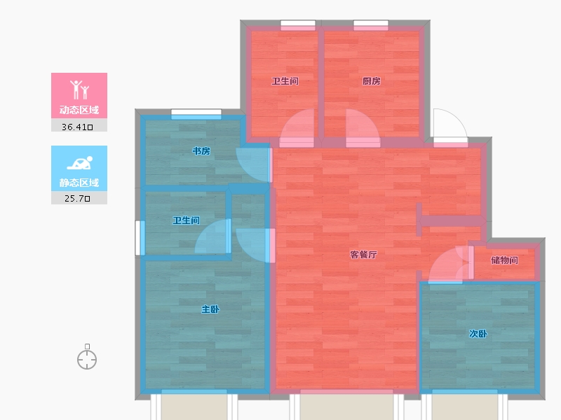 北京-北京市-中海寰宇时代1-5栋,1-8栋88m²-54.53-户型库-动静分区