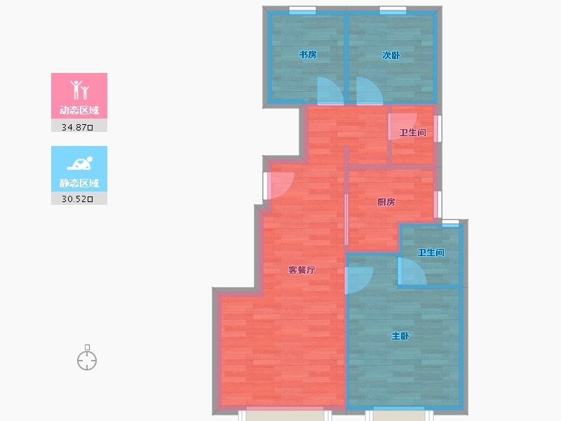 北京-北京市-金地旭辉江山风华2栋,3栋,4栋,5栋,6栋,7栋,8栋89m²-58.52-户型库-动静分区