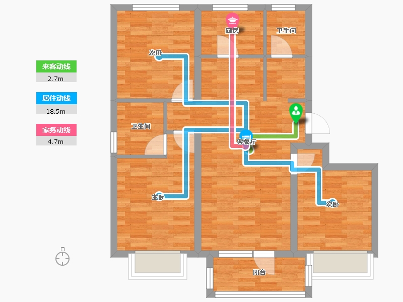 北京-北京市-住总如院6栋,1栋,18栋,4栋98m²-72.58-户型库-动静线