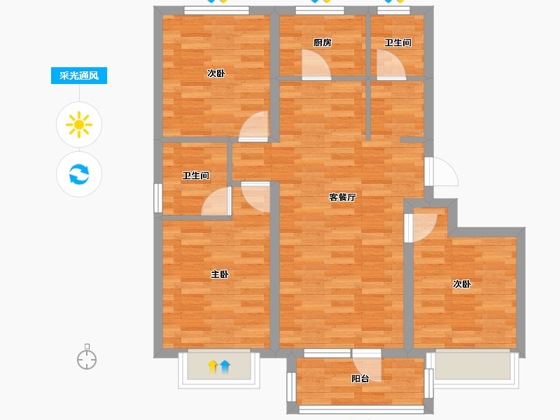 北京-北京市-住总如院6栋,1栋,18栋,4栋98m²-72.58-户型库-采光通风