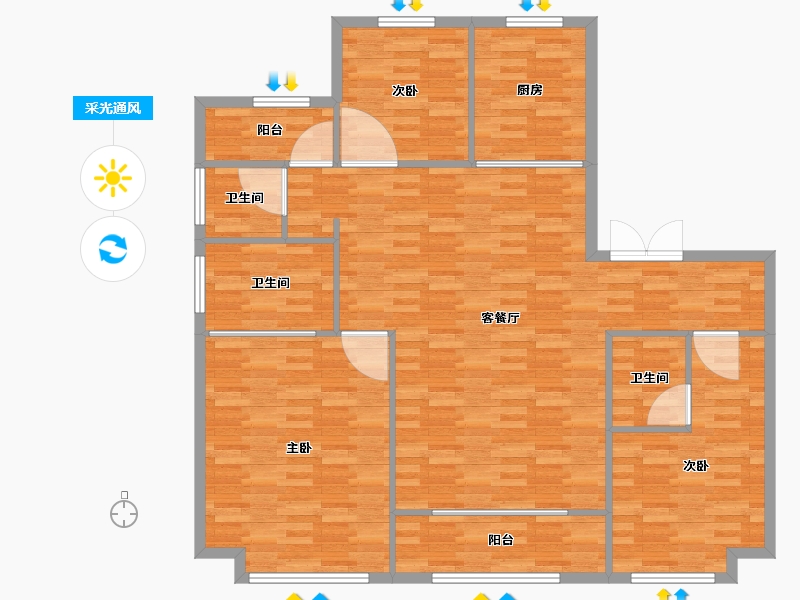 北京-北京市-绿地海珀云翡4号楼,5号楼（现房7号楼）,7号楼158m²-126.40-户型库-采光通风