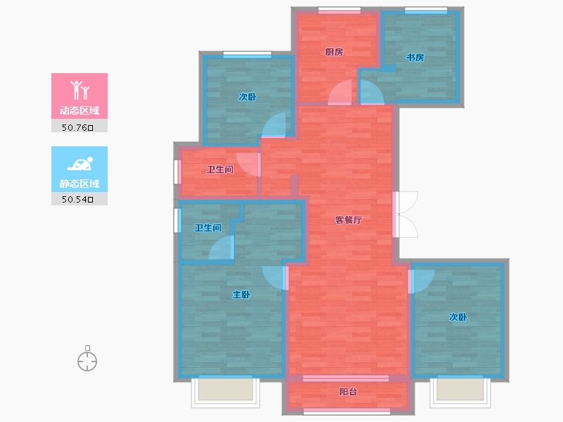 北京-北京市-颐璟万和3栋135m²-89.20-户型库-动静分区