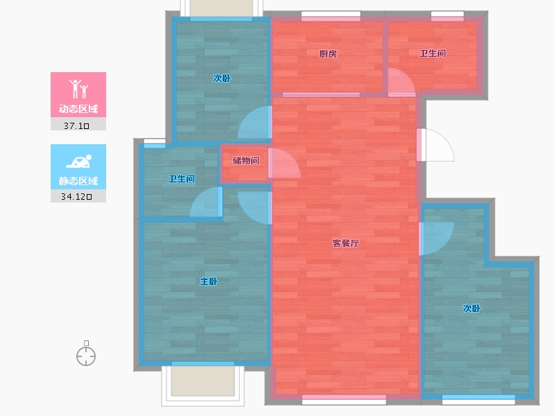 北京-北京市-中海云熙7栋,8栋,9栋,10栋,11栋,12栋89m²-64.27-户型库-动静分区