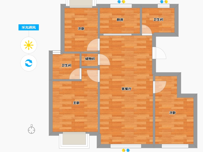 北京-北京市-中海云熙7栋,8栋,9栋,10栋,11栋,12栋89m²-64.27-户型库-采光通风