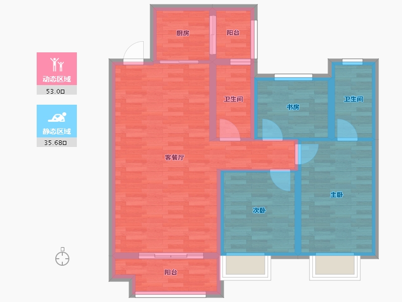 内蒙古自治区-呼和浩特市-中梁首府-78.74-户型库-动静分区