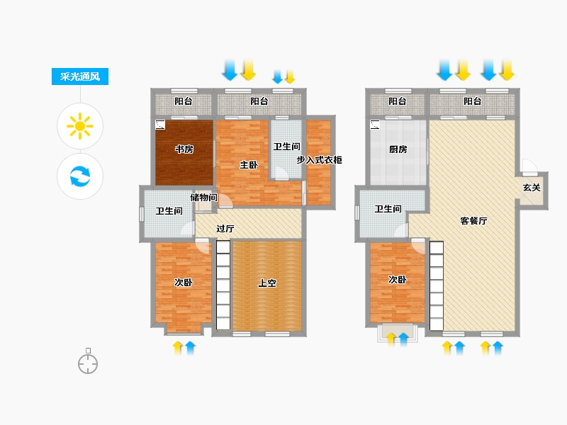 内蒙古自治区-呼和浩特市-香墅嶺西区-211.64-户型库-采光通风