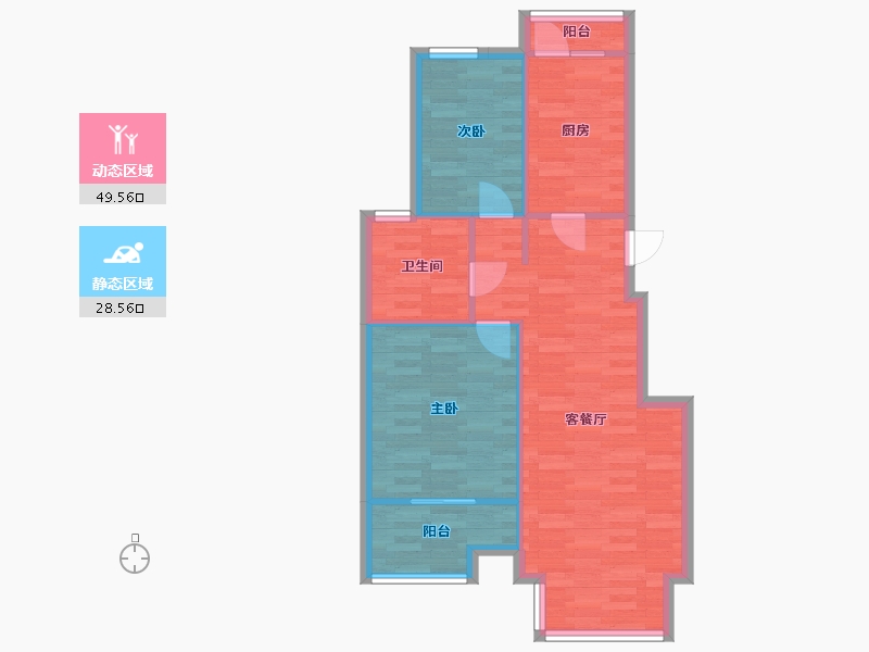 北京-北京市-长阳光和作用B-1户型13,14,15,16,17号楼89M2-70.74-户型库-动静分区