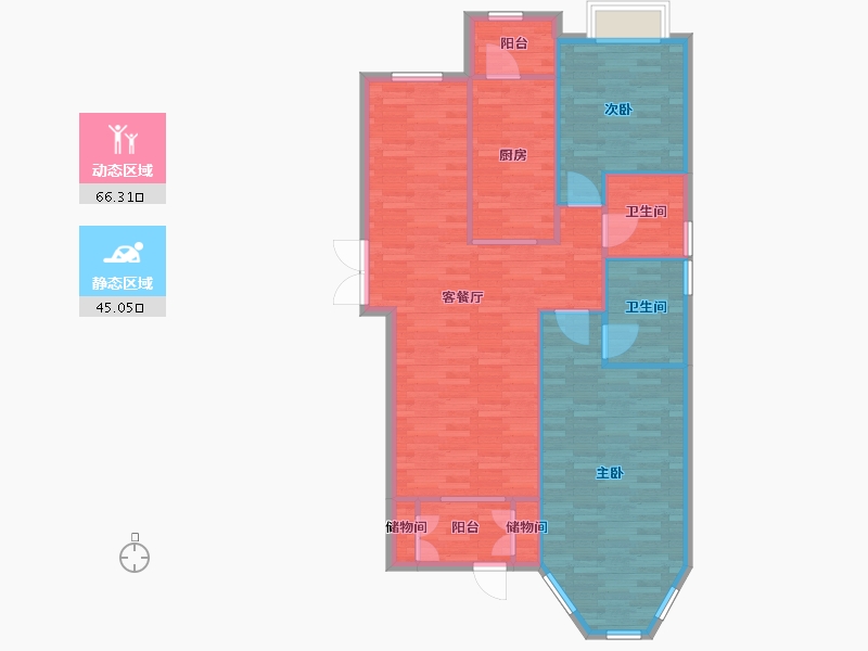 北京-北京市-世界名园2号楼,57号楼,58号楼,59号楼,60号楼,61号楼128M2-102.40-户型库-动静分区