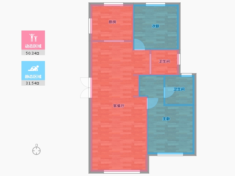 北京-北京市-天恒水岸壹号108M2-74.88-户型库-动静分区