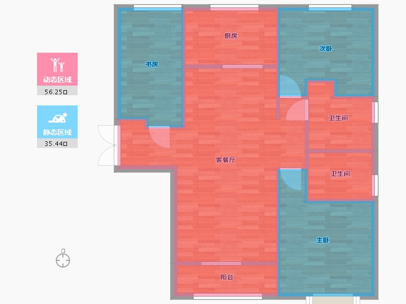 北京-北京市-天资华府D4户型2,64号楼117M2-83.27-户型库-动静分区