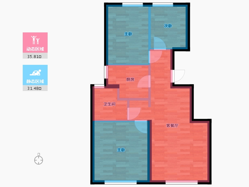 北京-北京市-熙湖悦著35号楼83M2-60.13-户型库-动静分区