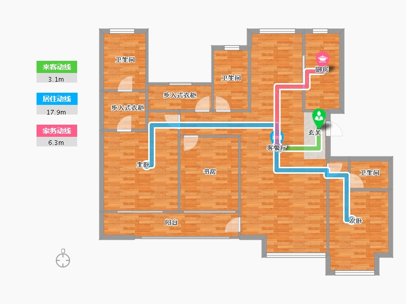 北京-北京市-都丽华府H1户型172m²-133.80-户型库-动静线