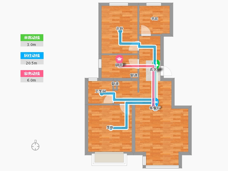 北京-北京市-世园村B-A1反户型89m²-72.08-户型库-动静线