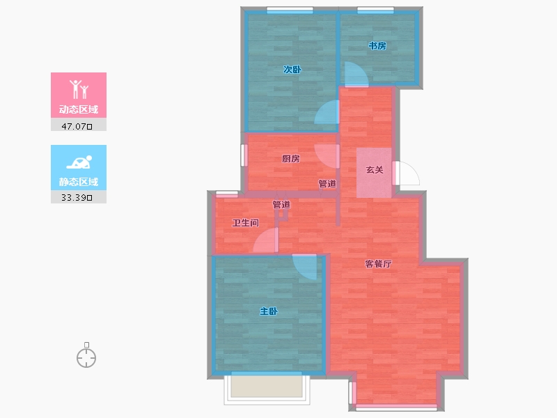 北京-北京市-世园村B-A1反户型89m²-72.08-户型库-动静分区