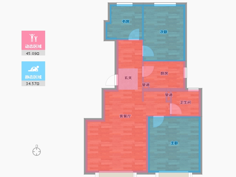 北京-北京市-世园村B-B1户型89m²-71.40-户型库-动静分区