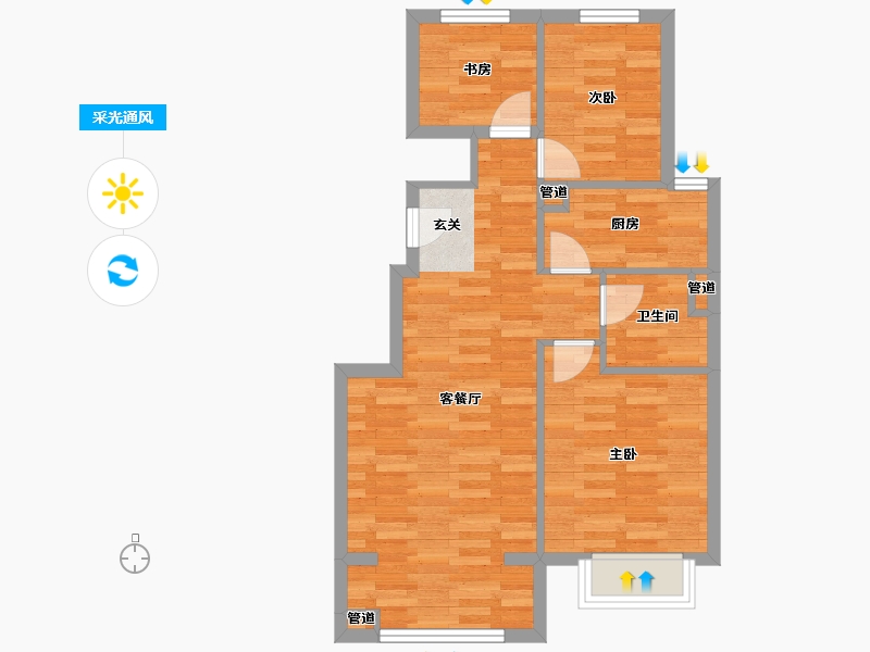 北京-北京市-碧桂园世奥龙鼎YJ户型89m²-63.01-户型库-采光通风