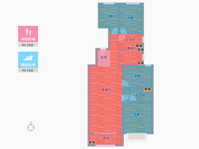 北京-北京市-碧桂园世奥龙鼎YJ户型135m²-100.60-户型库-动静分区