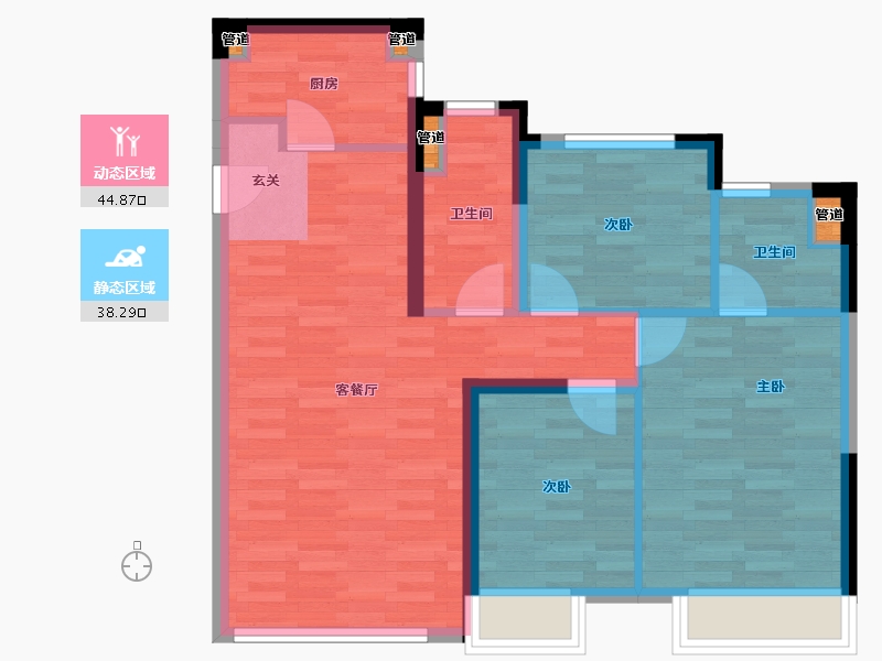 北京-北京市-中骏天峰1♯,2♯,6♯113m²-75.38-户型库-动静分区