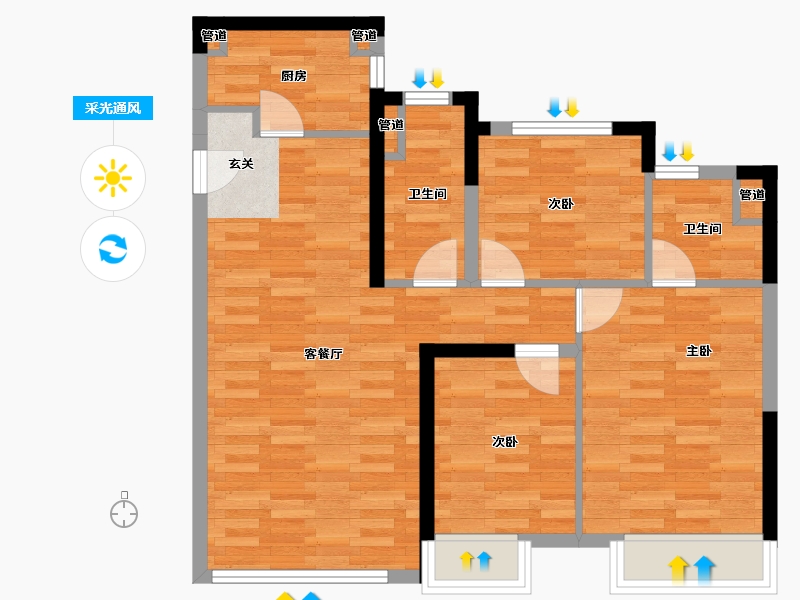 北京-北京市-中骏天峰1♯,2♯,6♯113m²-75.38-户型库-采光通风