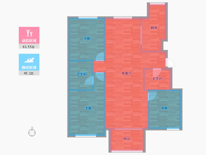 浙江省-杭州市-浅山香邑二期7栋,三期8栋,二期11栋建面130m²-97.29-户型库-动静分区