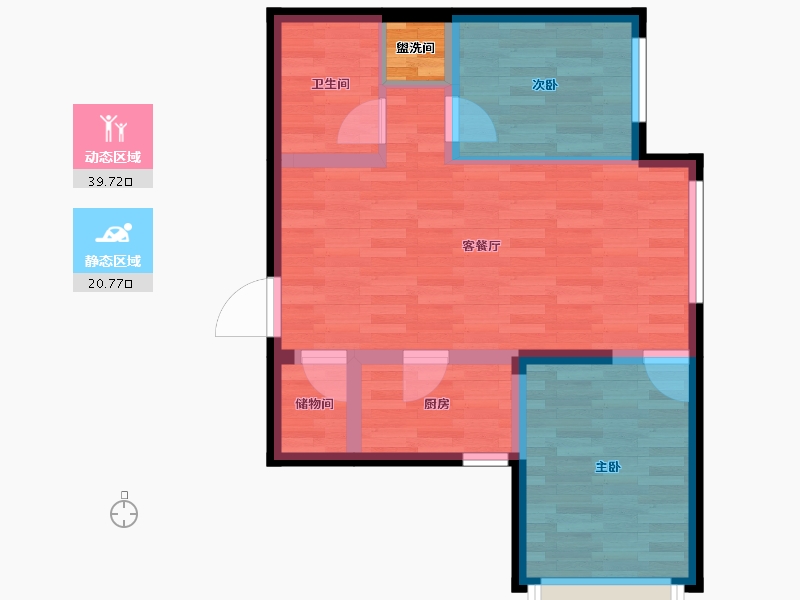 浙江省-杭州市-橡树珑湾1栋,2栋,3栋,6栋,8栋建面78m²-54.72-户型库-动静分区