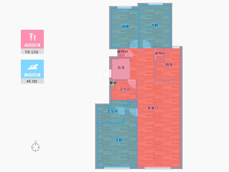 北京-北京市-华润西山墅1号楼126m²-95.25-户型库-动静分区