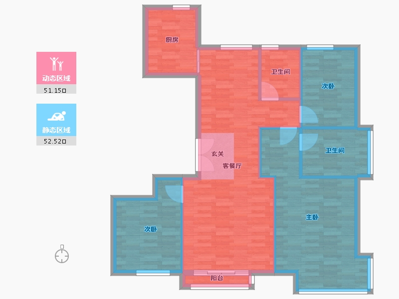 北京-北京市-北京城建龙樾西山1号楼,3号楼,4号楼,5号楼118m²-94.40-户型库-动静分区