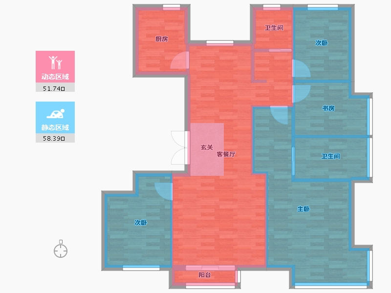 北京-北京市-北京城建龙樾西山1号楼,2号楼,3号楼,4号楼,5号楼134m²-100.00-户型库-动静分区