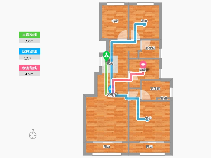 北京-北京市-华萃西山1♯,2♯,3♯,4♯,6♯95m²-68.45-户型库-动静线