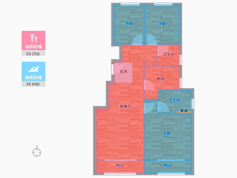 北京-北京市-华萃西山1♯,2♯,3♯,4♯,6♯95m²-68.45-户型库-动静分区