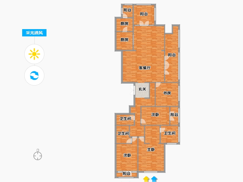 北京-北京市-西山御园5号楼,6号楼,9号楼,10号楼,11号楼,12号楼219m²-208.04-户型库-采光通风