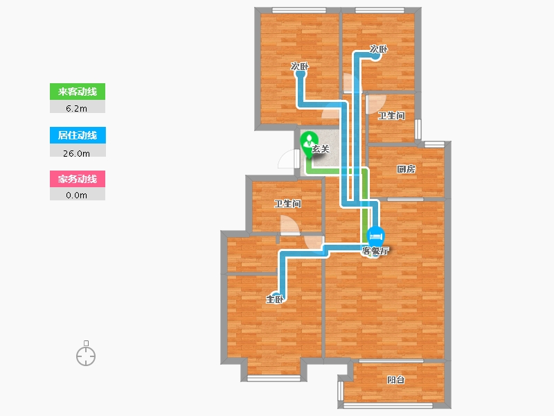 北京-北京市-檀香府1号院-2号楼,1号院-1号楼135m²-104.81-户型库-动静线