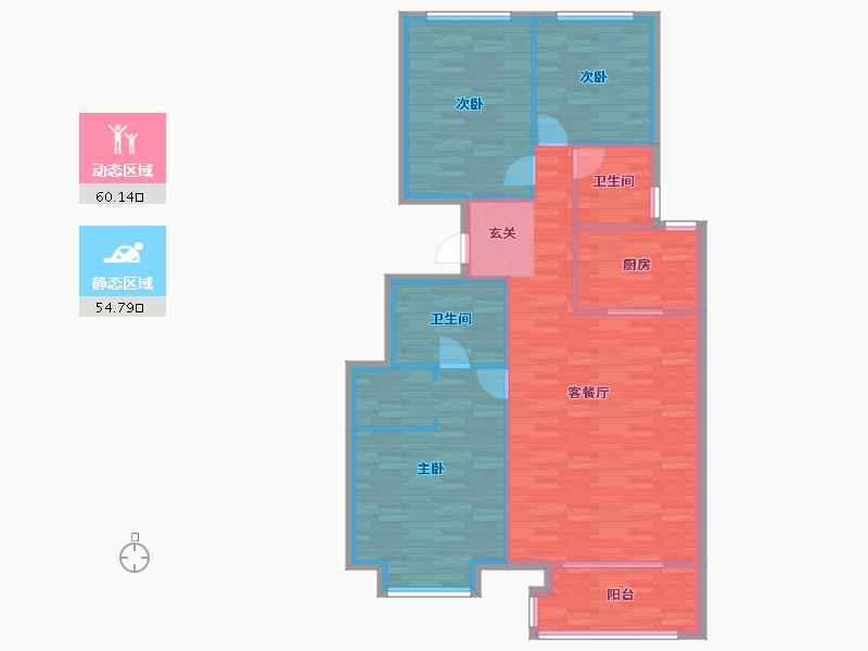 北京-北京市-檀香府1号院-2号楼,1号院-1号楼135m²-104.81-户型库-动静分区