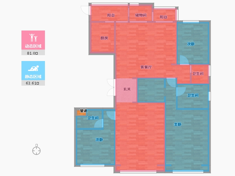 北京-北京市-中国铁建万科翡翠长安5号楼,9号楼166m²-132.56-户型库-动静分区