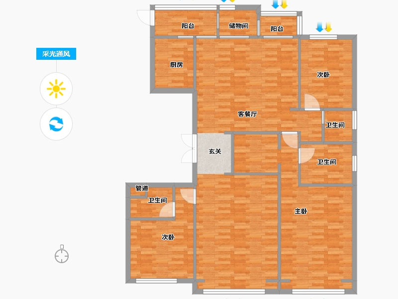 北京-北京市-中国铁建万科翡翠长安5号楼,9号楼166m²-132.56-户型库-采光通风