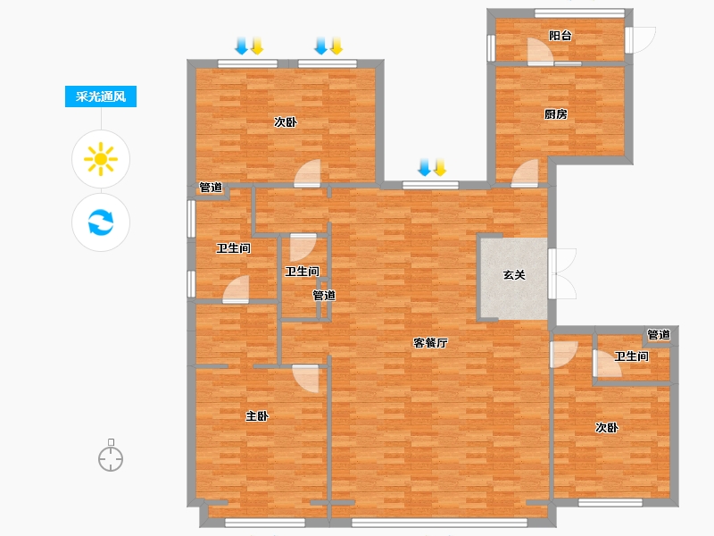 北京-北京市-中国铁建万科翡翠长安5号楼198m²-151.49-户型库-采光通风