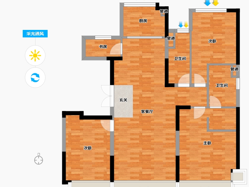 北京-北京市-西山燕庐11号楼141m²-105.18-户型库-采光通风