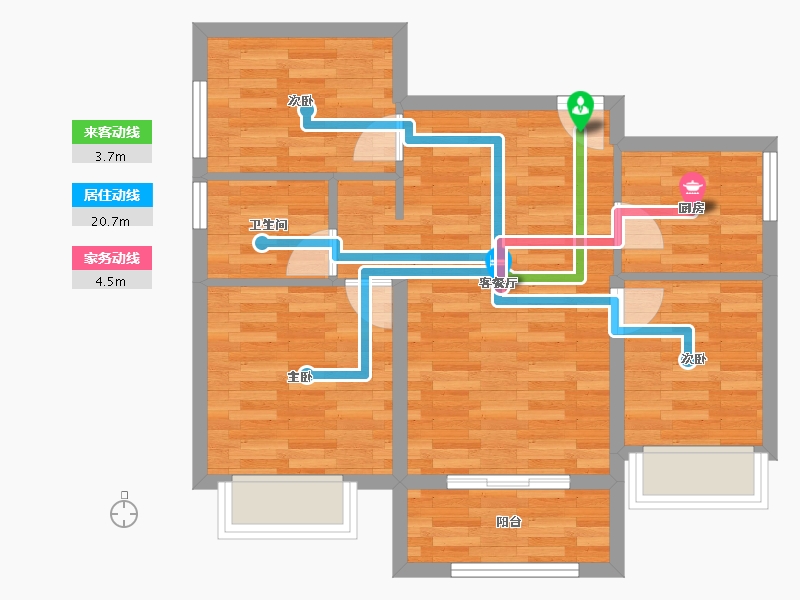 浙江省-杭州市-国誉府建面90m²-62.00-户型库-动静线