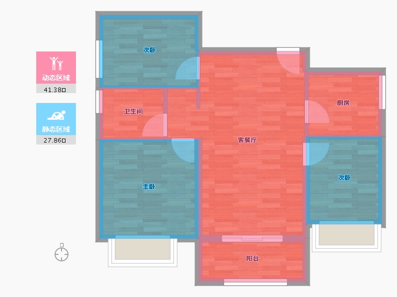 浙江省-杭州市-国誉府建面90m²-62.00-户型库-动静分区