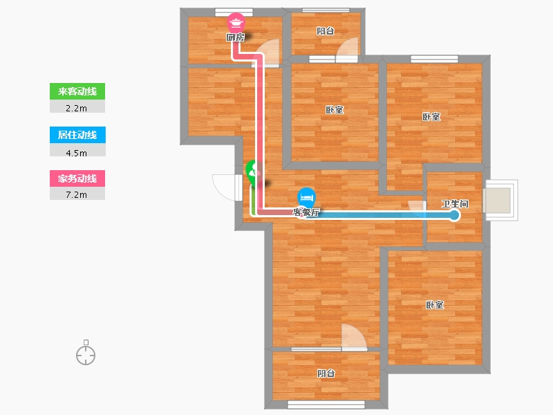 广东省-广州市-北京怡园A户型95m²-72.95-户型库-动静线