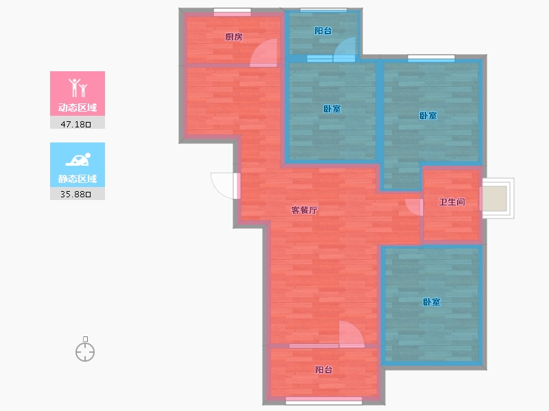 广东省-广州市-北京怡园A户型95m²-72.95-户型库-动静分区