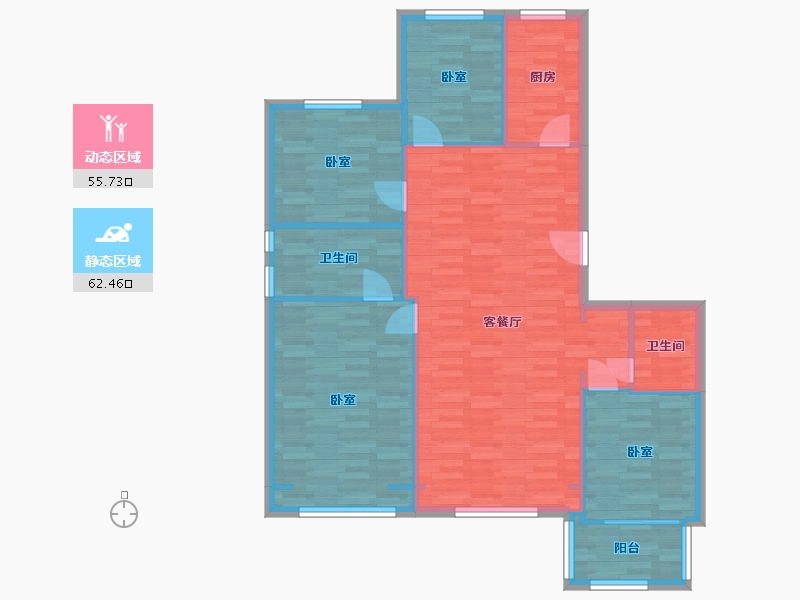 北京-北京市-东方蓝海中心6号楼A户型136m²-108.58-户型库-动静分区