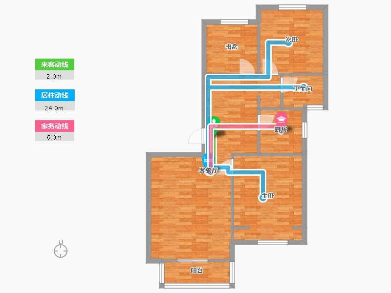 北京-北京市-东方蓝海中心6号楼C户型104m²-74.67-户型库-动静线