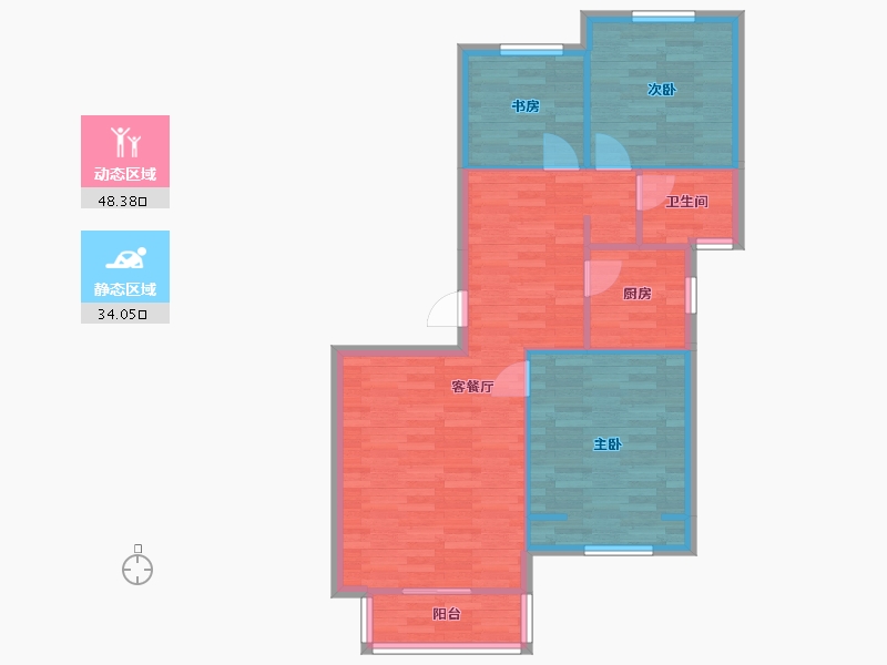 北京-北京市-东方蓝海中心6号楼C户型104m²-74.67-户型库-动静分区