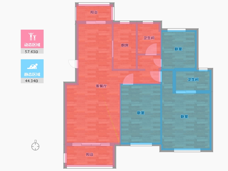 北京-北京市-东方蓝海中心8号楼E户型120m²-92.49-户型库-动静分区