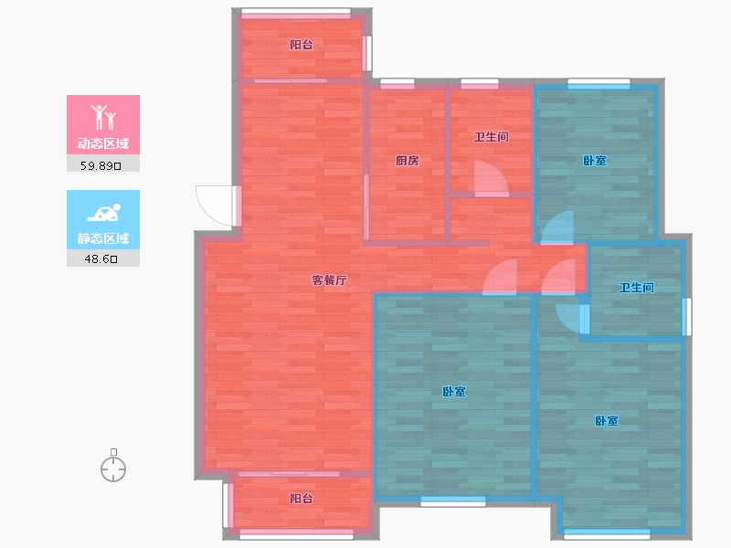 北京-北京市-东方蓝海中心4号楼J户型123m²-99.19-户型库-动静分区