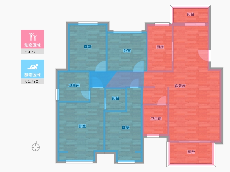 北京-北京市-东方蓝海中心4号楼H户型136m²-103.78-户型库-动静分区