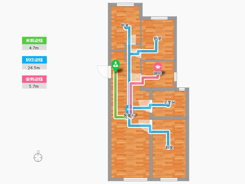 北京-北京市-华润理想国C户型90m²-72.57-户型库-动静线