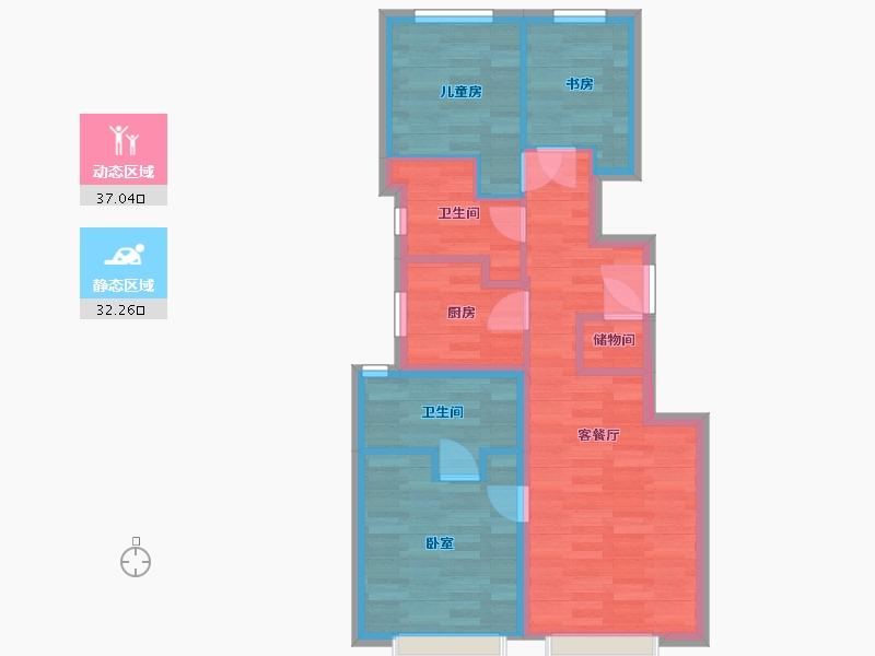 北京-北京市-远洋五里春秋A1户型90m²-61.08-户型库-动静分区